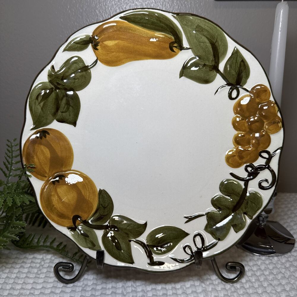 Sango Sculptured Fruit 10” Plate Hand Painted Japan Stoneware Pears Scalloped